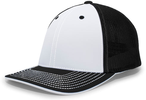 Pacific Headwear Trucker Flexfit® Cap, Size L/XL (404M), Color 'WhiteBlackBlack'